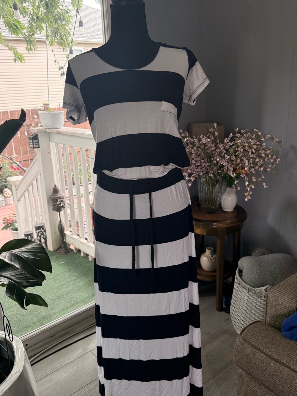 Caslon Black and White Striped Maxi Dress
